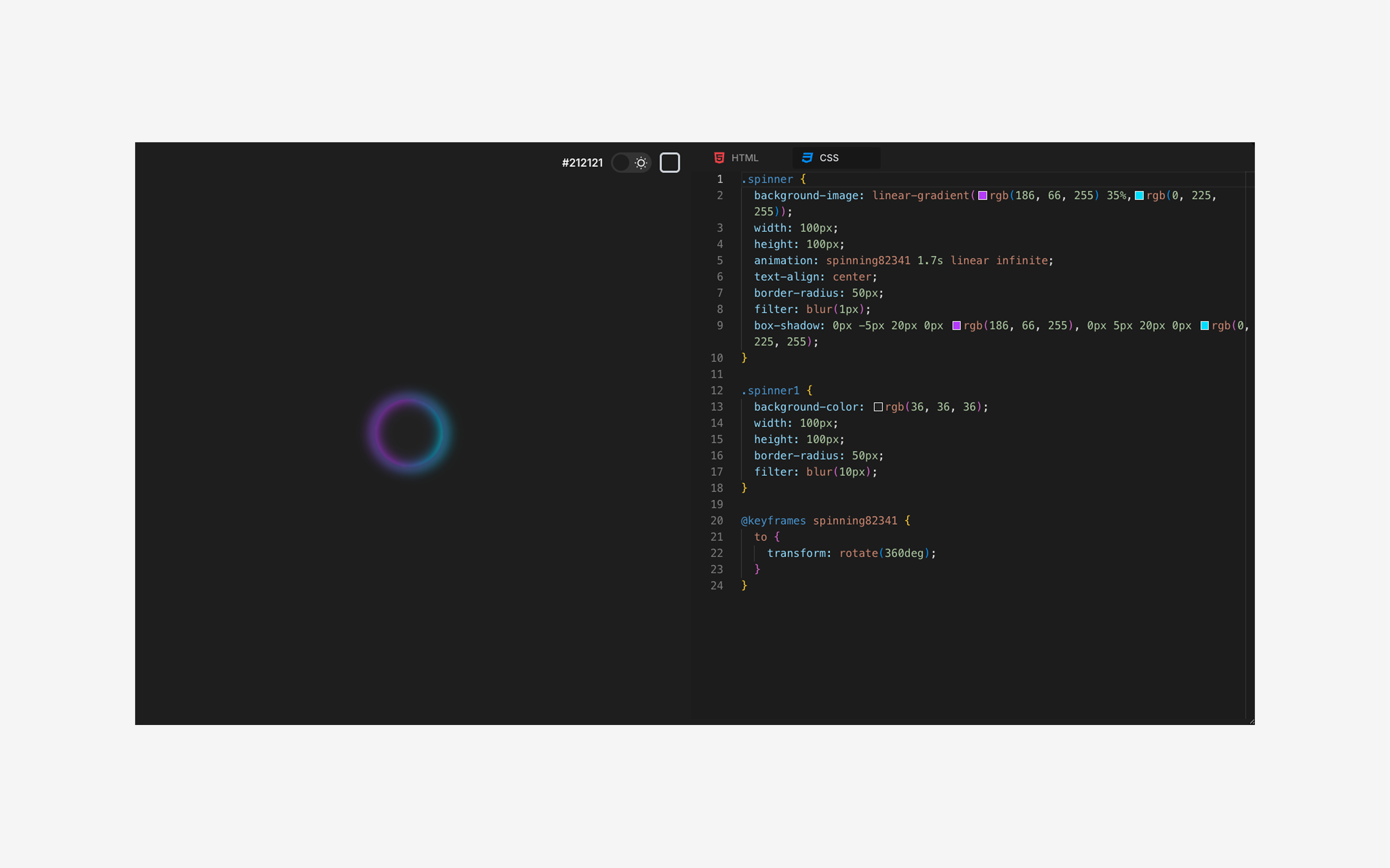 CSS code for the pink and blue gradient loader animation