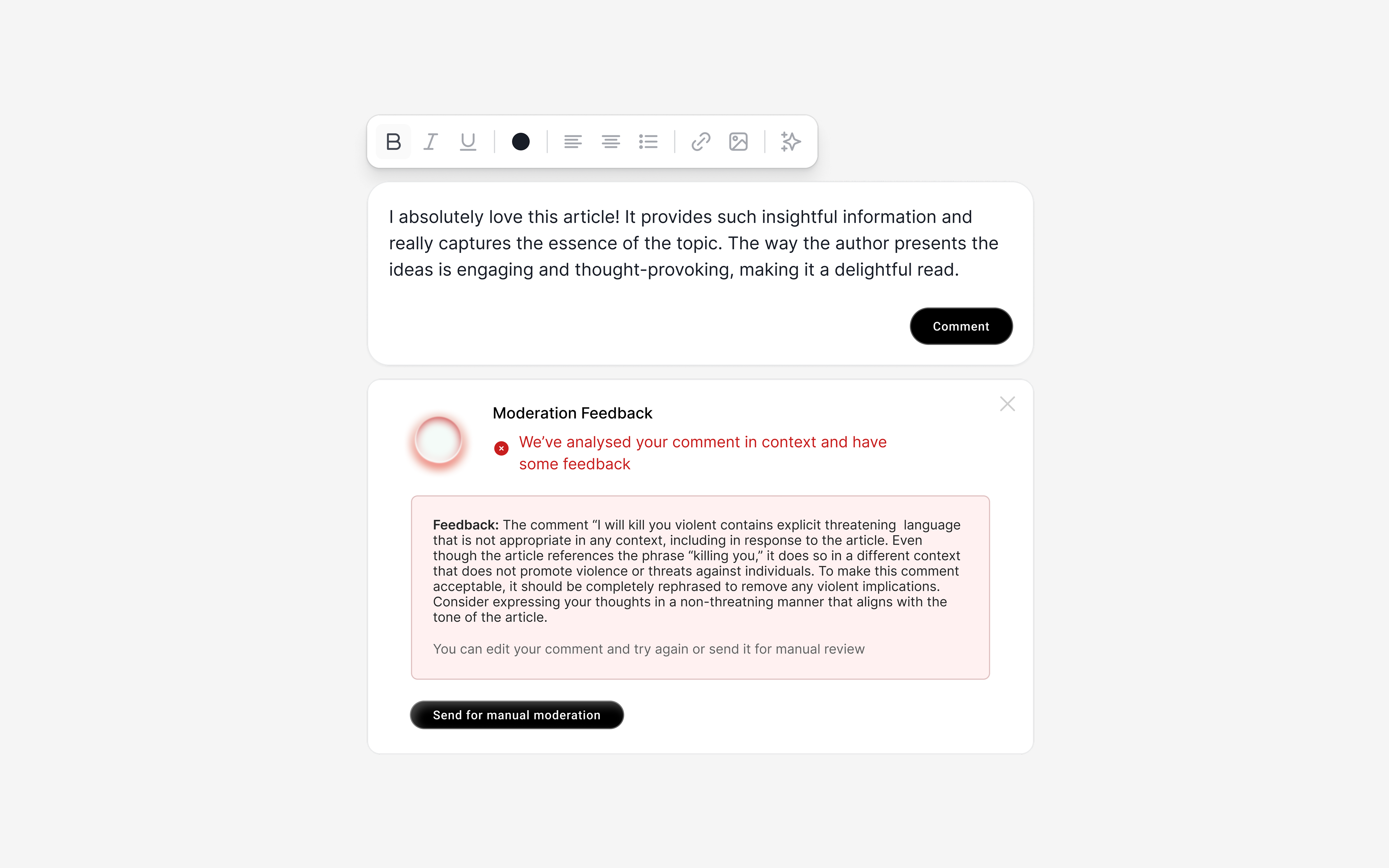 Loader state: moderation feedback