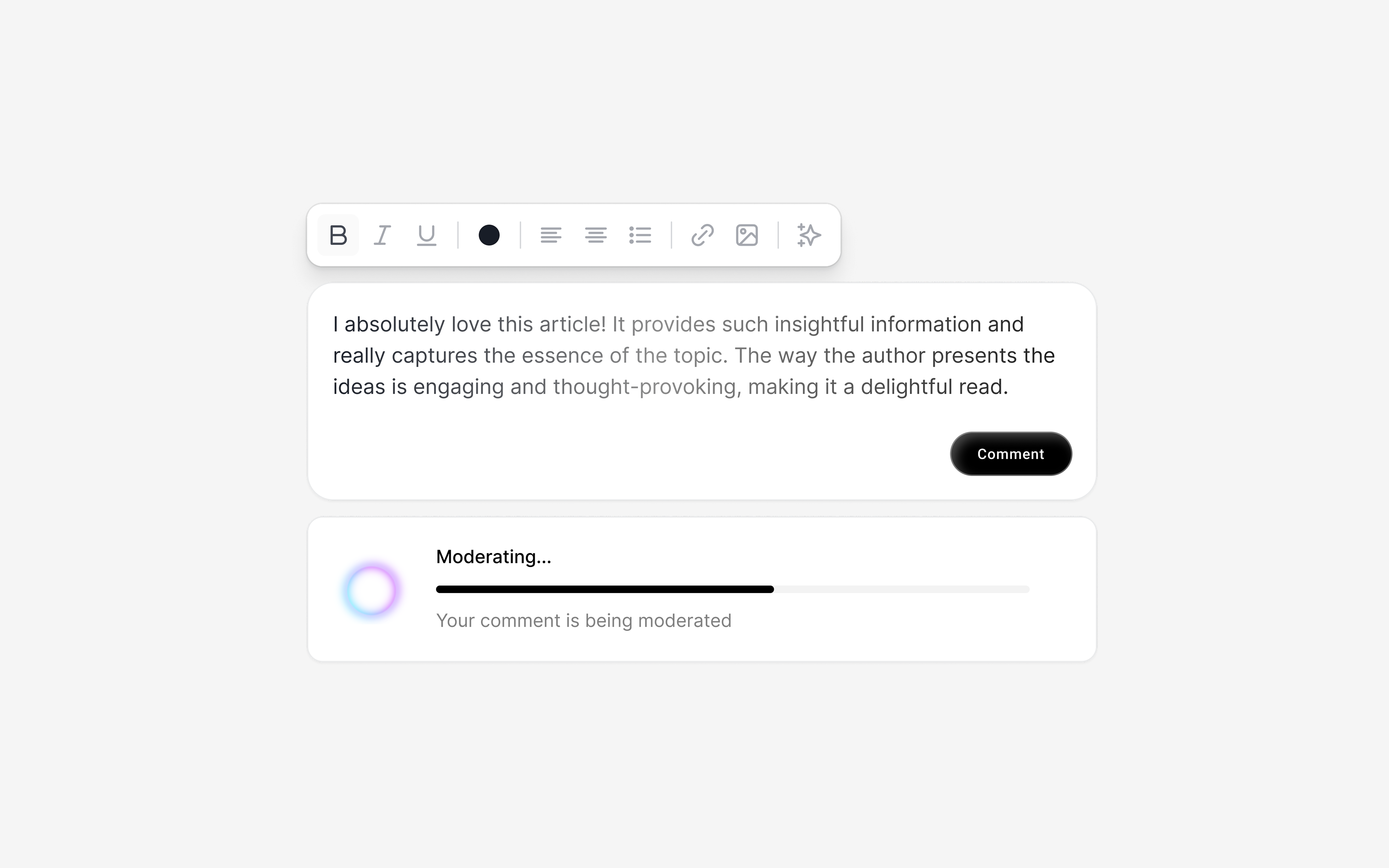 Loader state: comment being moderated