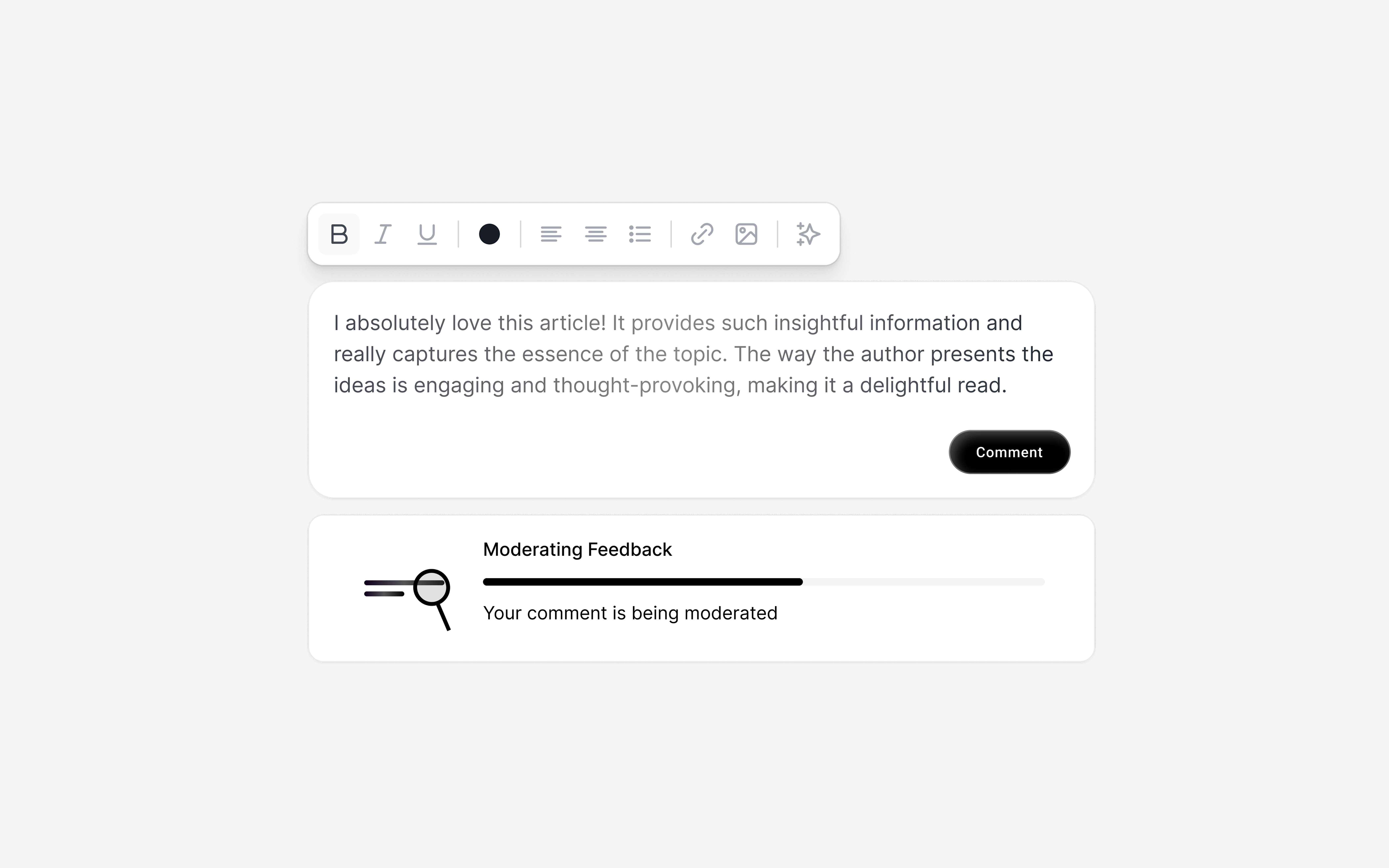 Final monochrome moderating feedback loader in the comment editor
