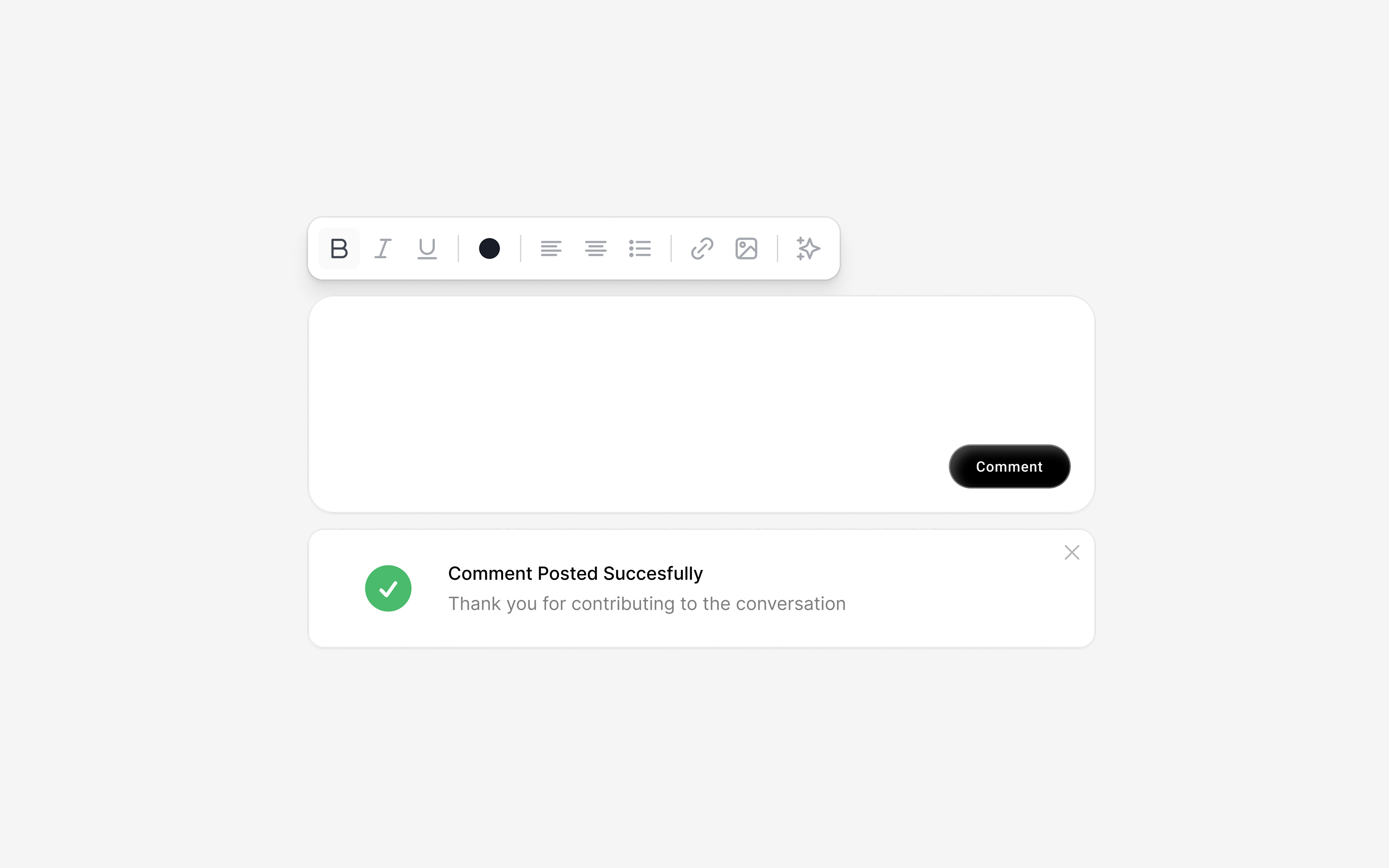 Comment posted successfully confirmation state