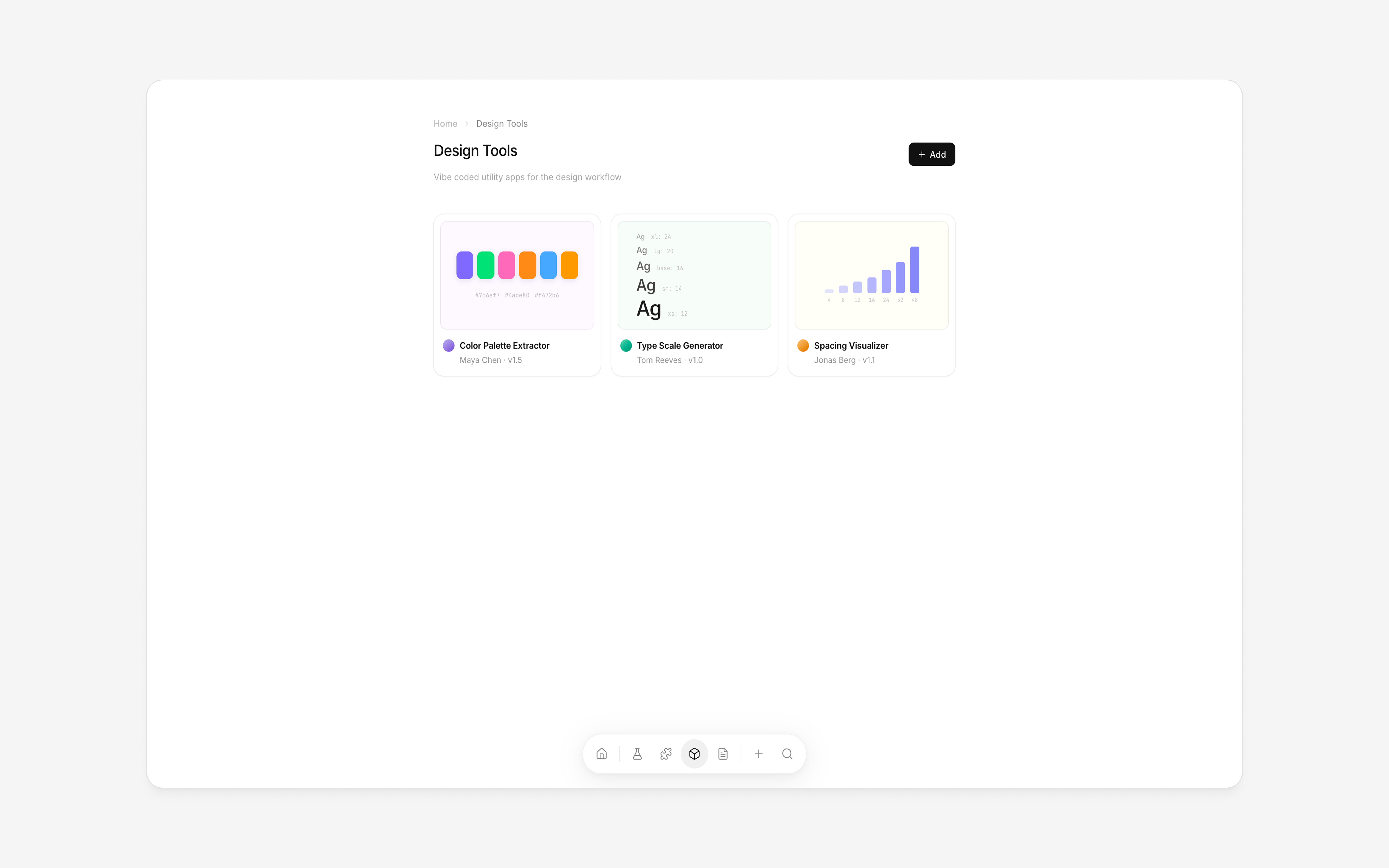 Pixel Vault Design Tools page with Color Palette Extractor, Type Scale Generator, and Spacing Visualizer
