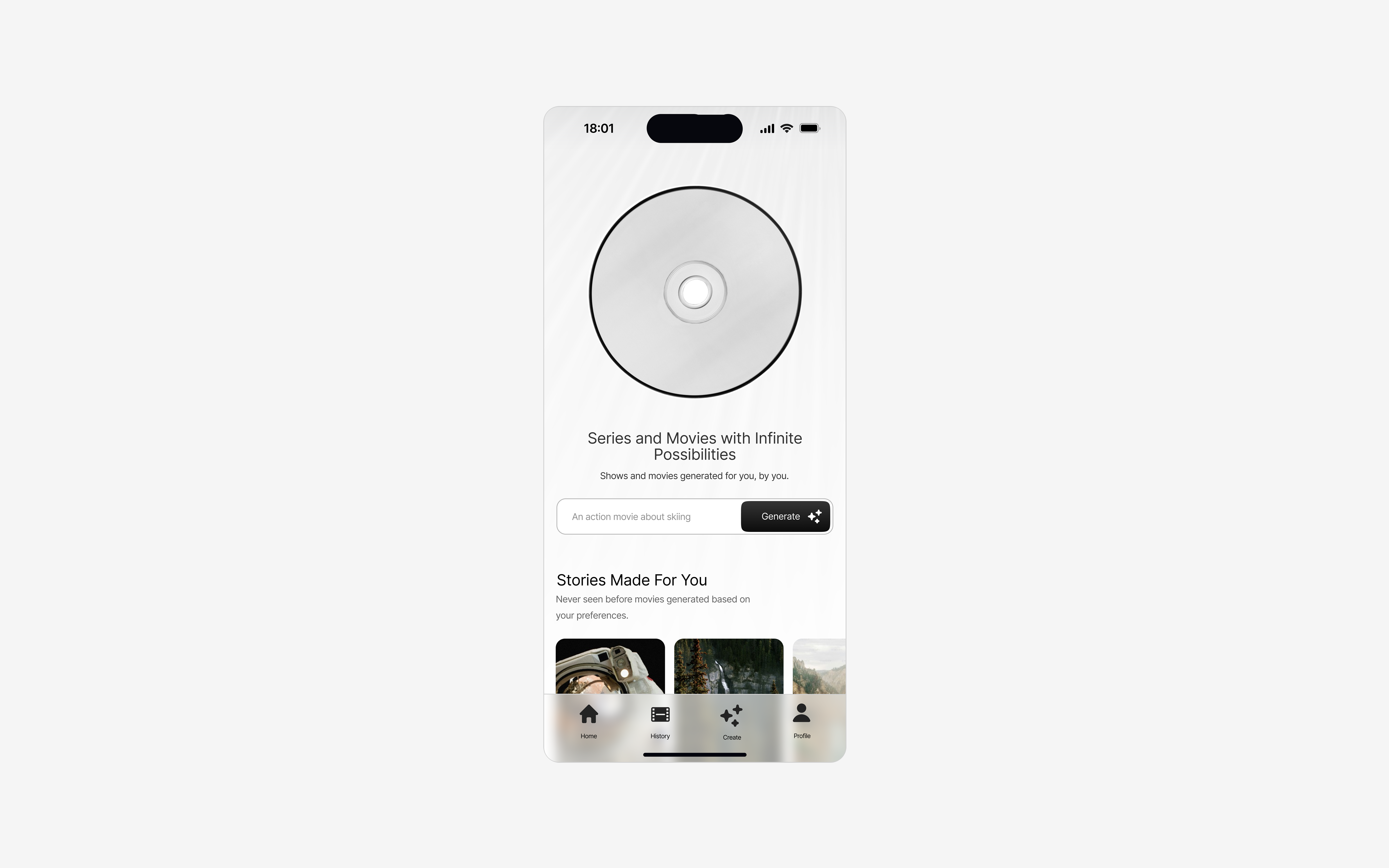 Spectra home screen with prompt input and featured content